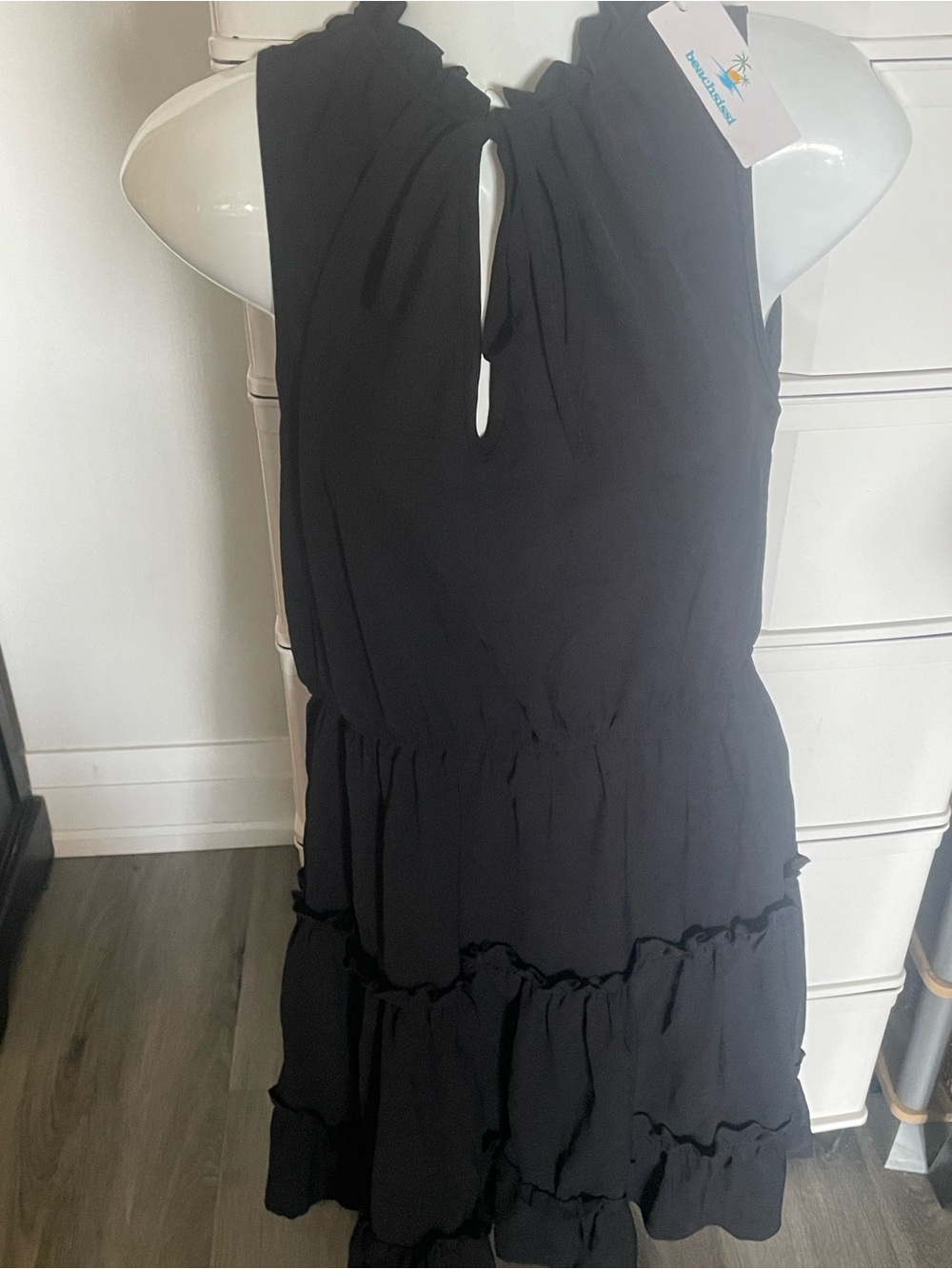 Beachsissi Solid Black Sleeveless Tiered Ruffle Mini Dress NWT Size Small